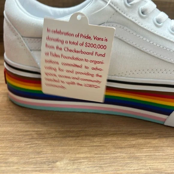 Vans Women's White Platform Sneakers with Rainbow Sole - Picture 8 of 8